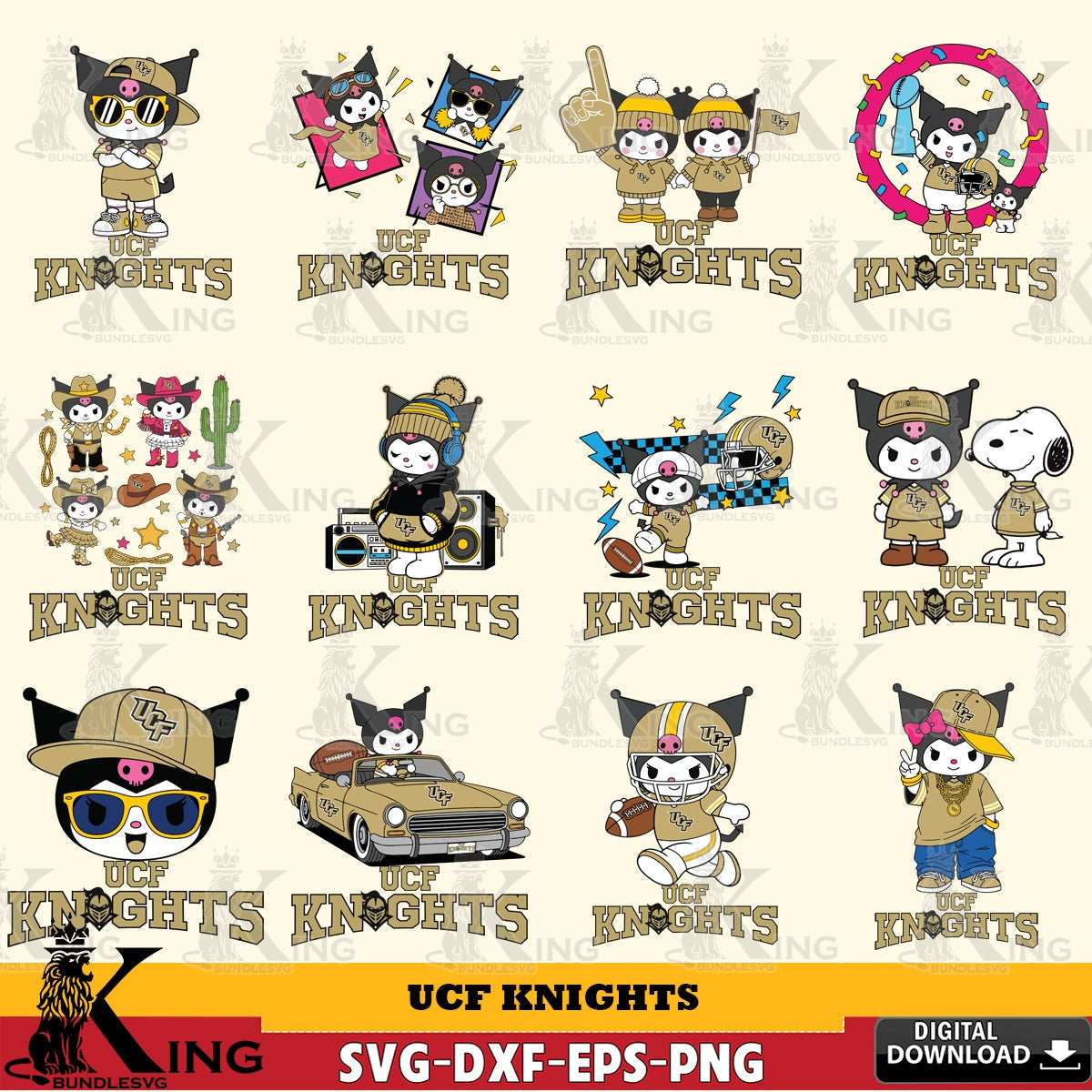 UCF Knights Kuromi Football Jersey NCAA Bundle SVG file, Cricut, Cut file  , Digital Download , Instant Download, Sanrio svg, Clipart