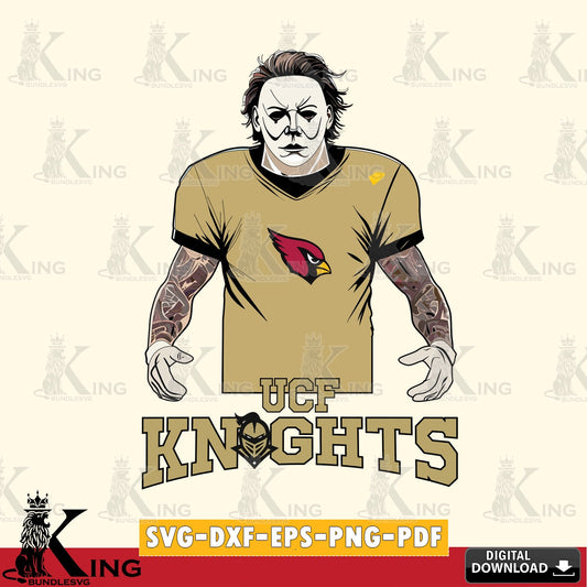 Digital download featuring a UCF Knights Michael Myers tattoo football design, high-quality vector for DIY scrapbooking and home