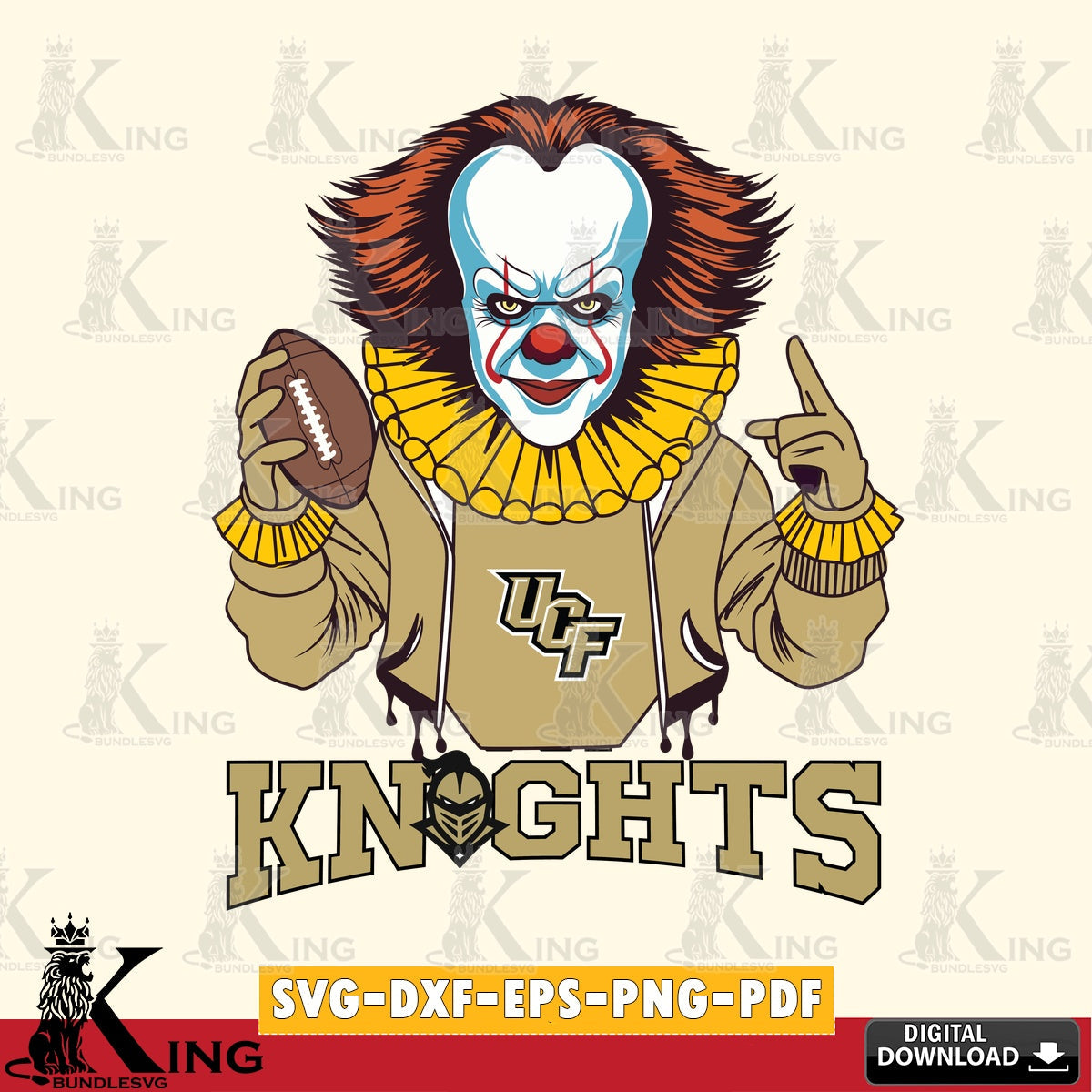 Printable art of UCF Knights Pennywise football player, NCAA, vector art for engraving, cutting, and printing