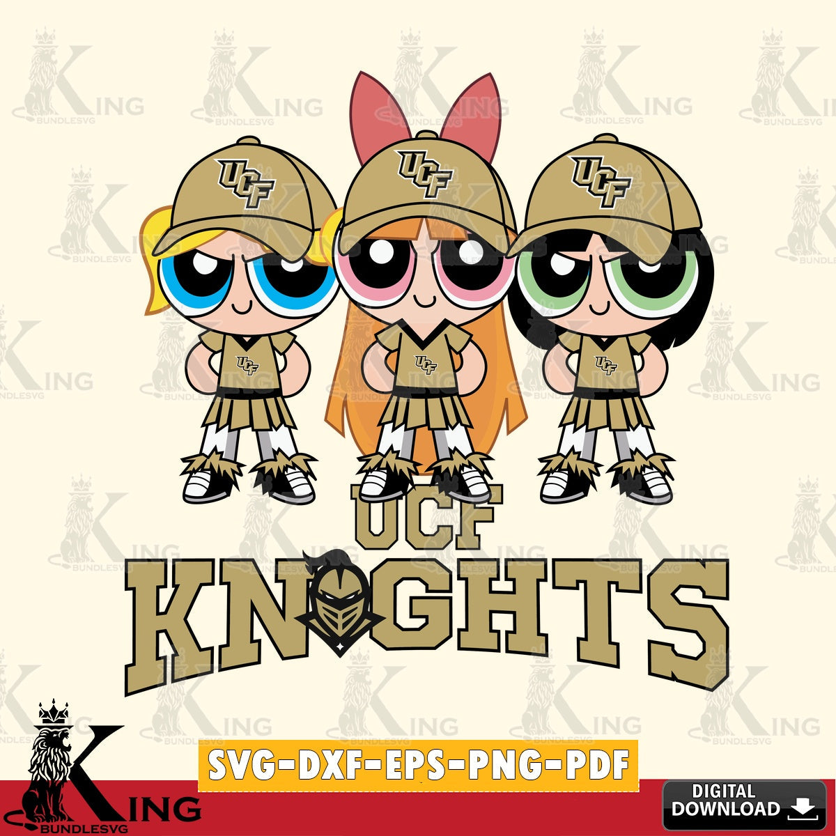 Beautiful illustration of UCF Knights PowerPuff Girls football, NCAA, printable vector design for sublimation and crafts