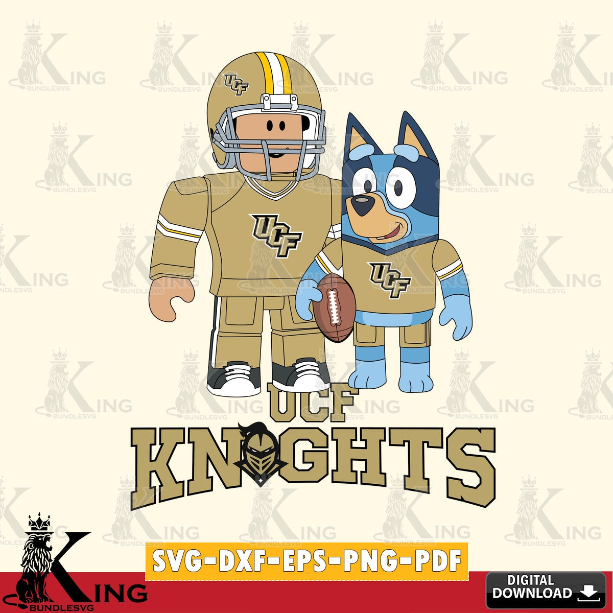 UCF Knights Roblox & Bluey Football SVG file , NCAA Cricut,  File cut , Digital Download , PDF File