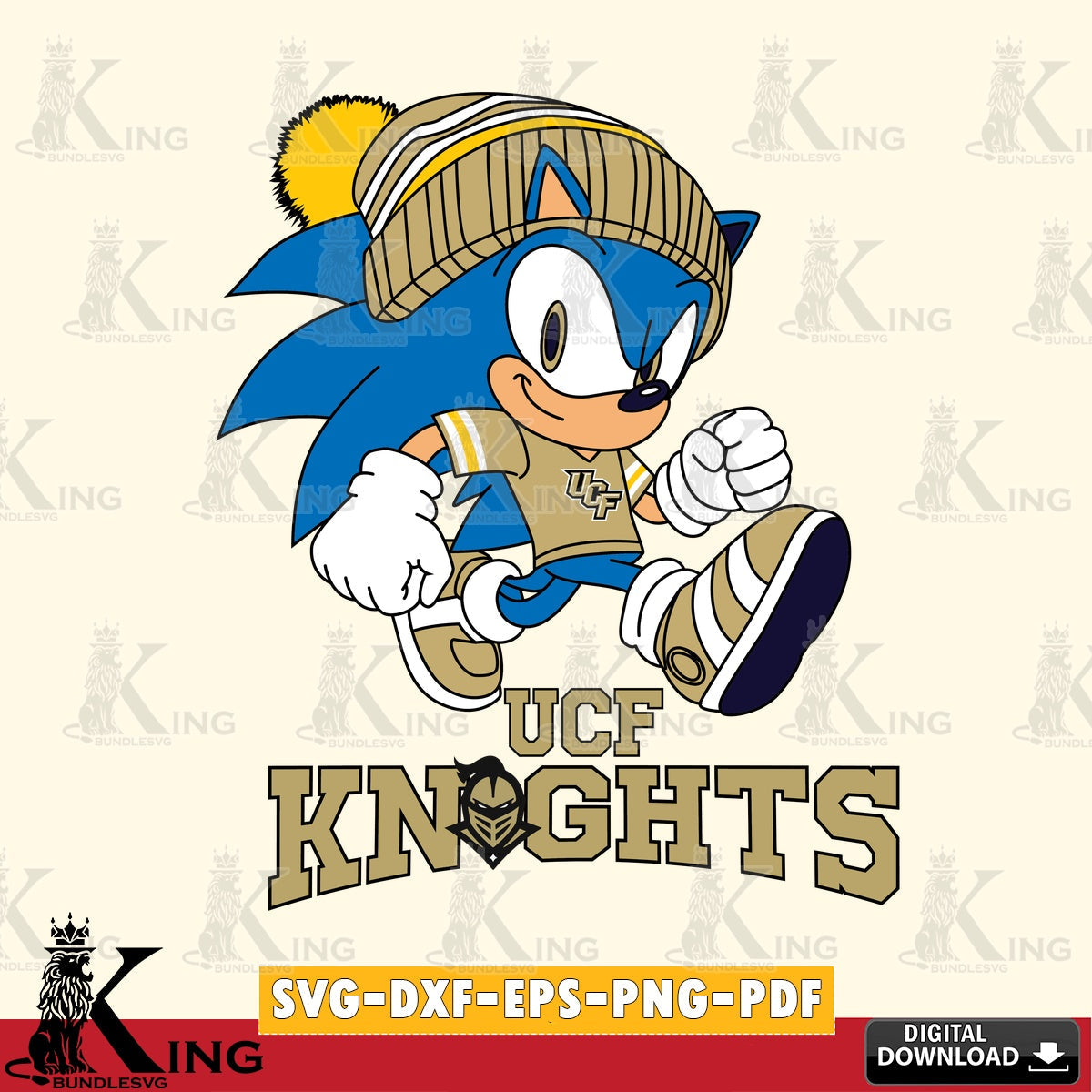 Beautiful illustration of UCF Knights Sonic Football SVG PNG files perfect for Cricut and Silhouette cutting