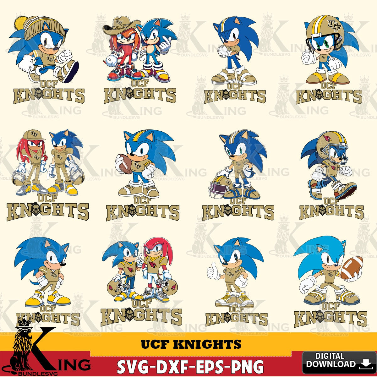 Exclusive set of UCF Knights Sonic & Knuckles NCAA Football Bundle digital download for Cricut Maker and paper crafts