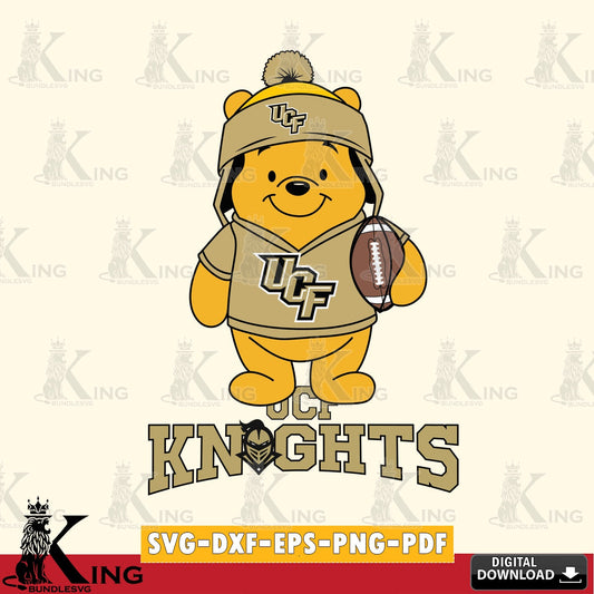 Beautiful illustration of UCF Knights Winnie the Pooh player football, a digital clipart compatible with laser engraving and