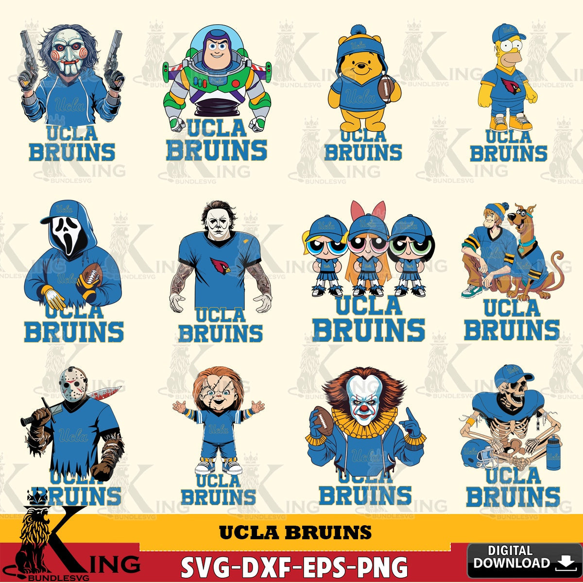 Huge collection of UCLA Bruins cartoon football NCAA bundle, a printable vector design for sublimation and crafts