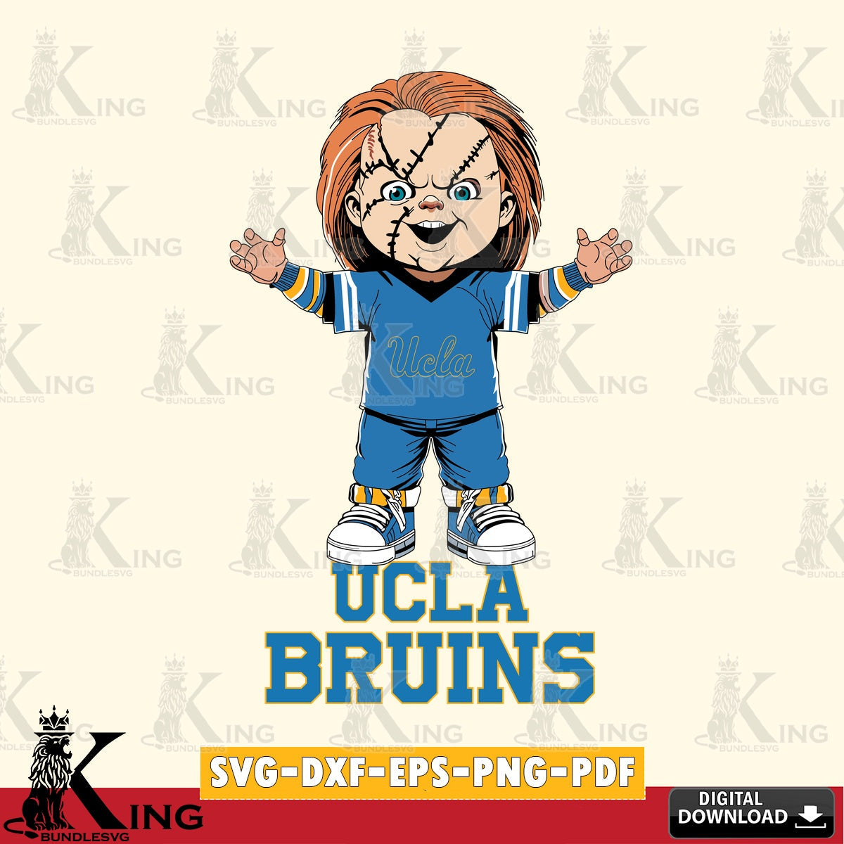 Beautiful illustration of a UCLA Bruins Chucky football design, vector art for engraving, cutting, and printing