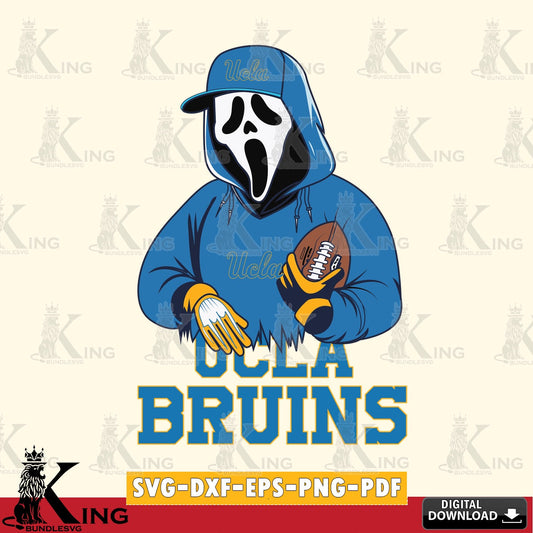 Beautiful illustration of a UCLA Bruins Ghostface Scream football player, NCAA, vector art for engraving, cutting, and printing