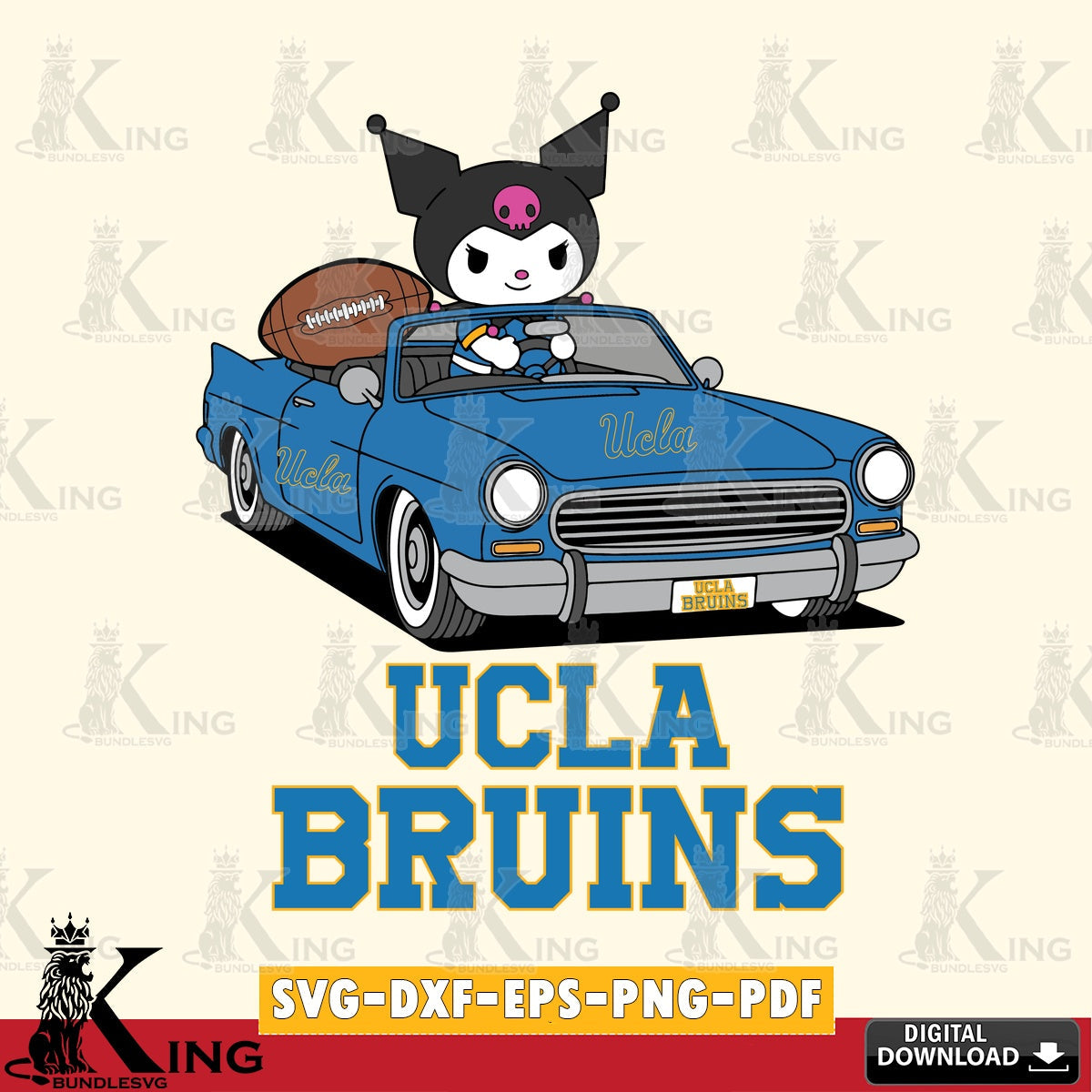 UCLA Bruins Kuromi Car Football Game SVG file, Cricut, Cut file  , Digital Download , Instant Download, Sanrio svg, Clipart