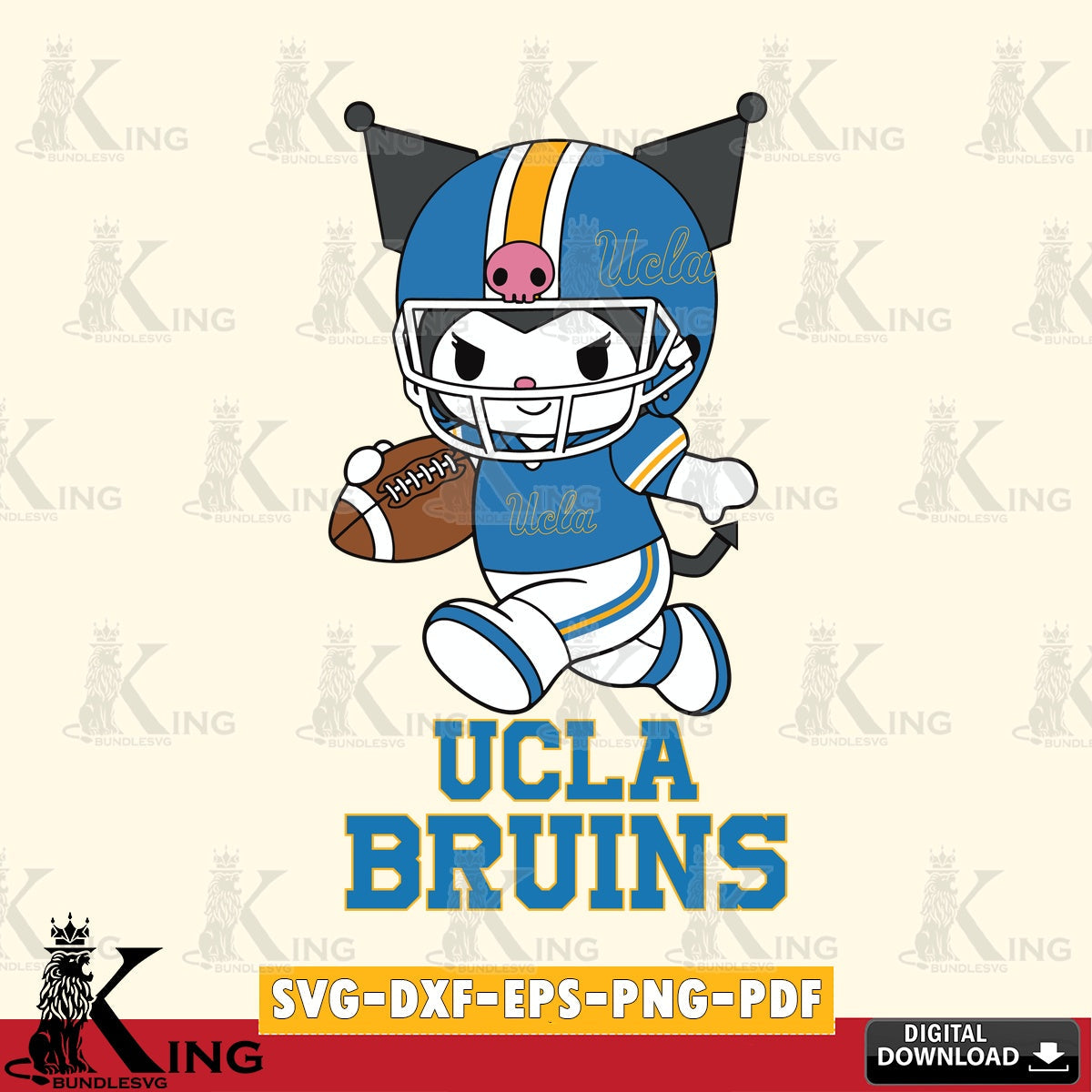 UCLA Bruins Kuromi Football Run SVG file, Cricut, Cut file  , Digital Download , Instant Download, Sanrio svg, Clipart