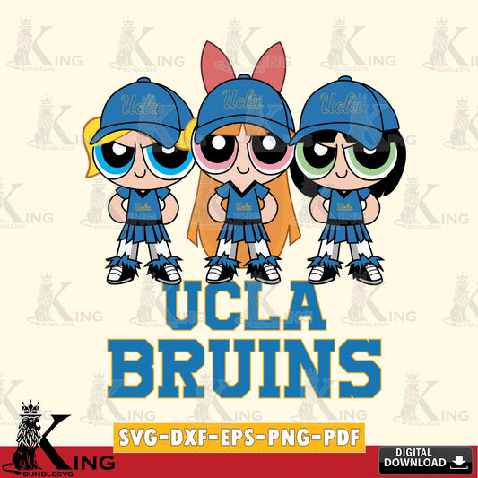 Hand-drawn style art of UCLA Bruins PowerPuff Girls Football, a digital file for silhouette cameo and cricut projects