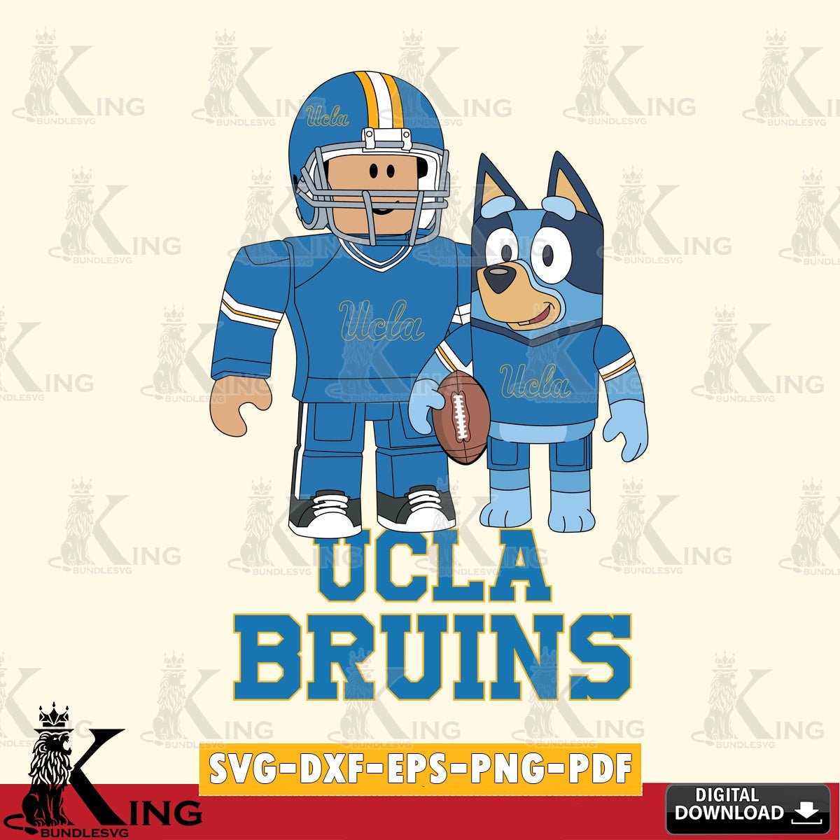 UCLA Bruins Roblox & Bluey Football SVG file , NCAA Cricut,  File cut , Digital Download , PDF File