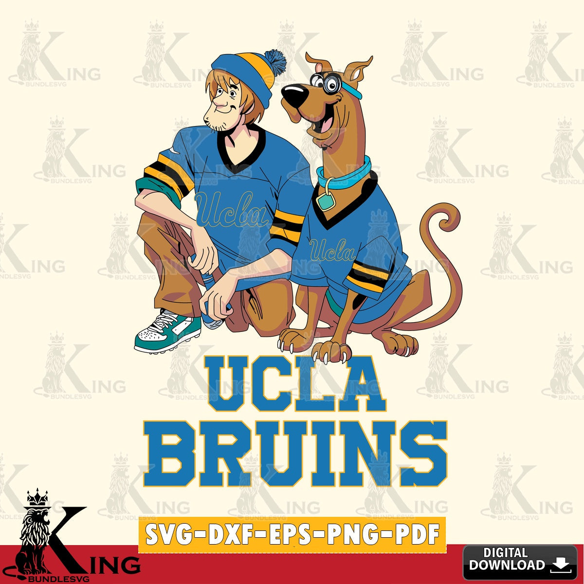Stylish representation of UCLA Bruins Shaggy and Scooby Doo football, cut file ideal for vinyl projects and T-shirt printing