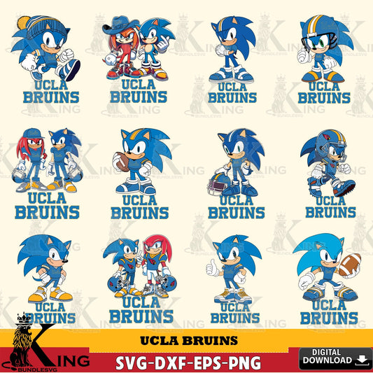 Jumbo collection of UCLA Bruins Sonic & Knuckles NCAA Football Bundle vector digital file for silhouette cameo and cricut projects