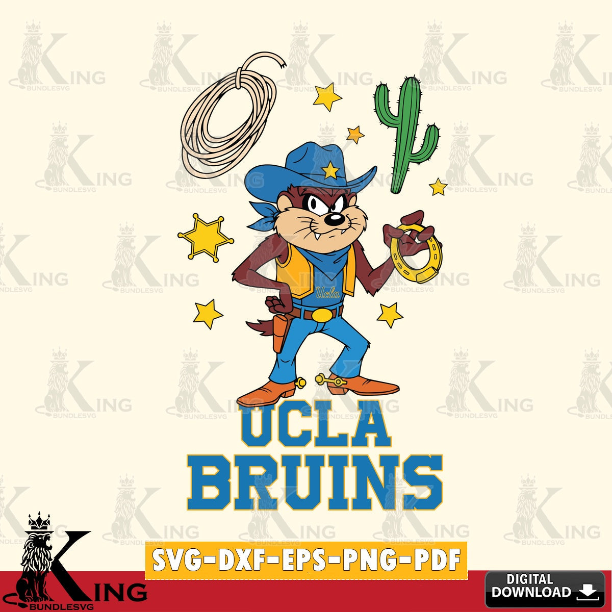 UCLA Bruins Taz Cowboy Western SVG file, Cut file  , Digital Download , Instant Download, Taz svg, NCAA svg