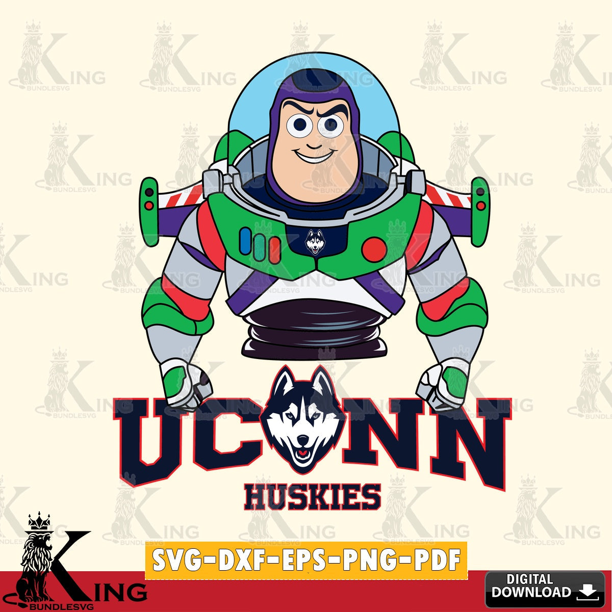High-quality graphic of UConn Huskies Buzz Lightyear Football, digital file for silhouette cameo and cricut projects