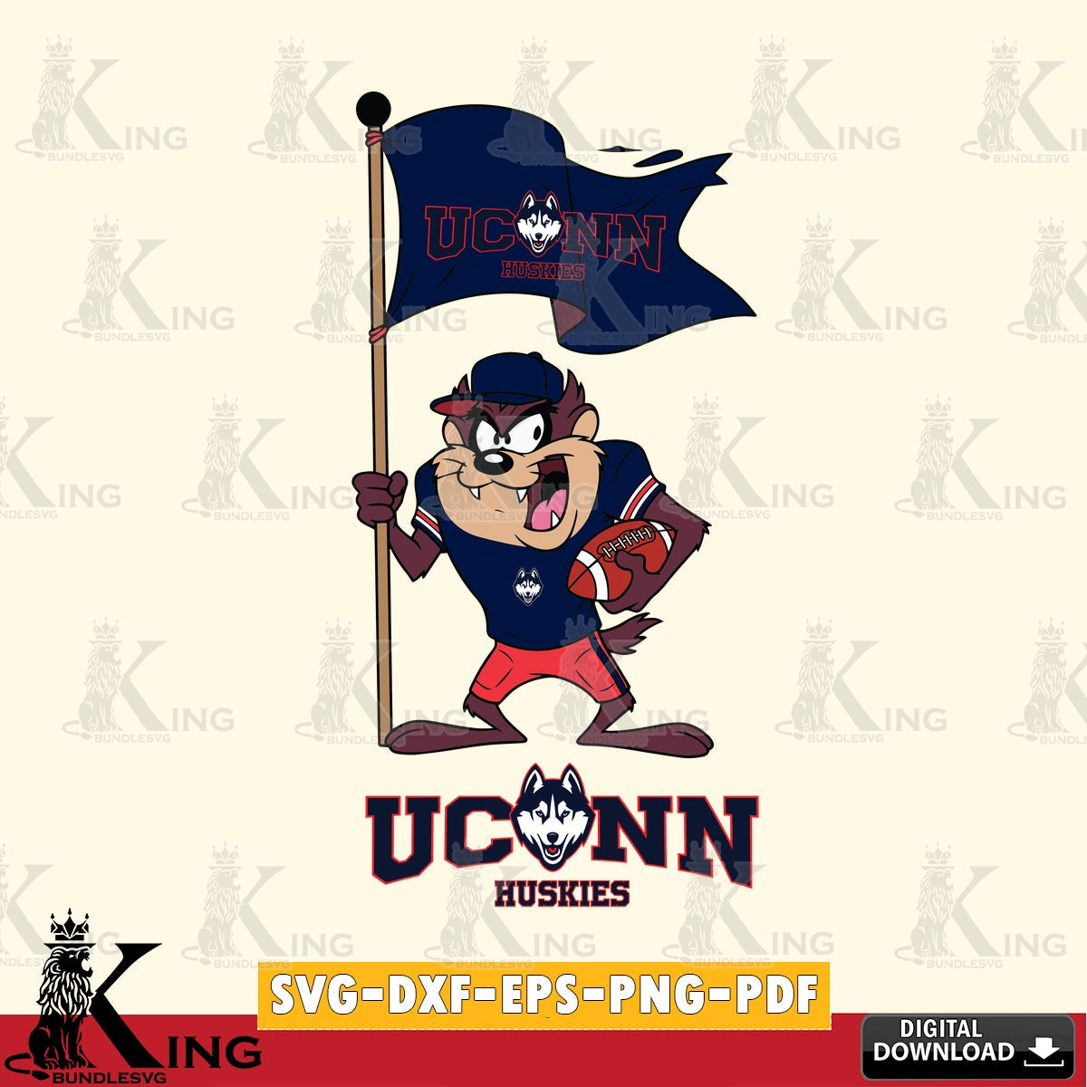 UConn Huskies Football Taz Flag Art SVG file, Cut file  , Digital Download , Instant Download, Taz svg, NCAA svg
