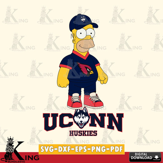Beautiful illustration of UConn Huskies Homer Simpson playing football, SVG PNG files perfect for Cricut and Silhouette cutting