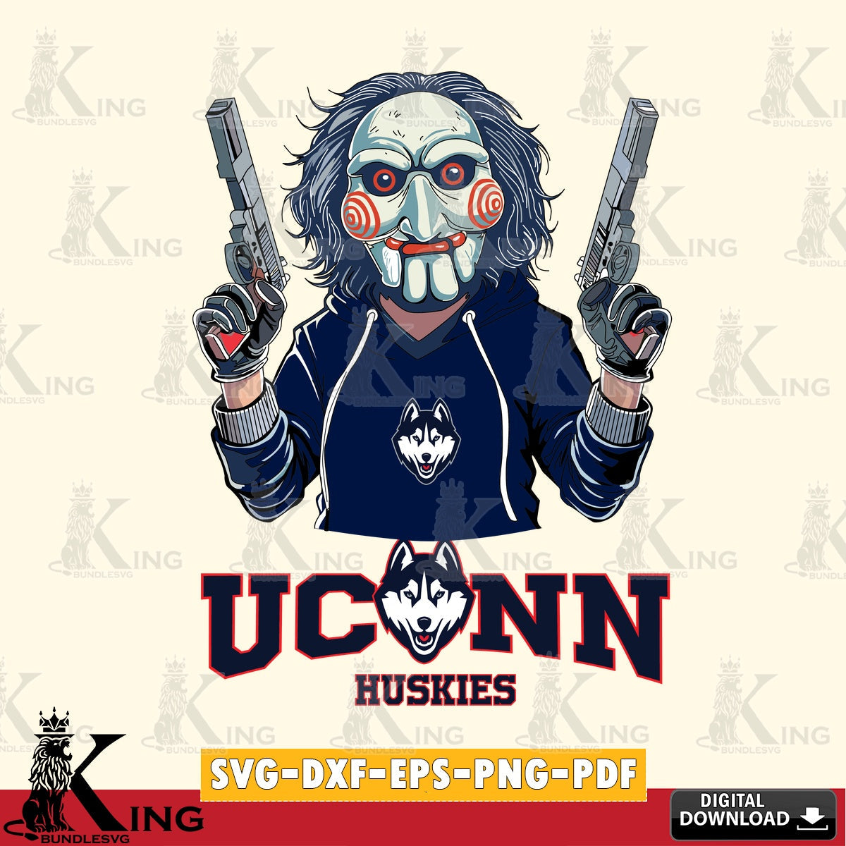 Custom design featuring UConn Huskies Jigsaw Billy Football, NCAA printable vector design for sublimation and crafts