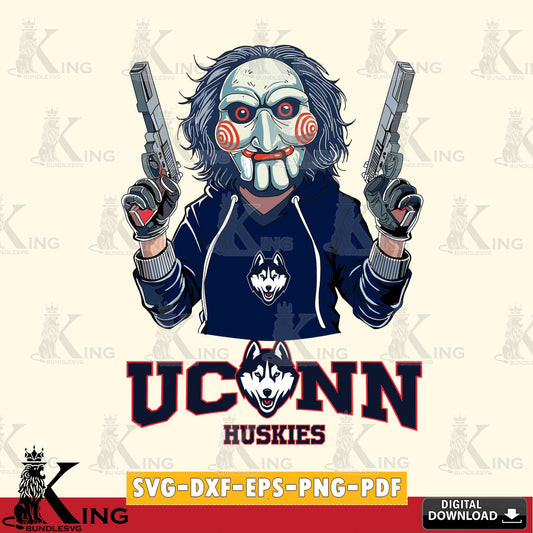 Custom design featuring UConn Huskies Jigsaw Billy Football, NCAA printable vector design for sublimation and crafts