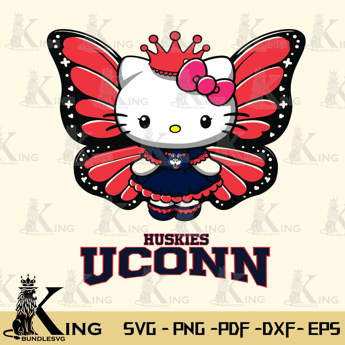 UConn Huskies Kitty Wings & Flowers Svg Eps Dxf Png File, Digital Download