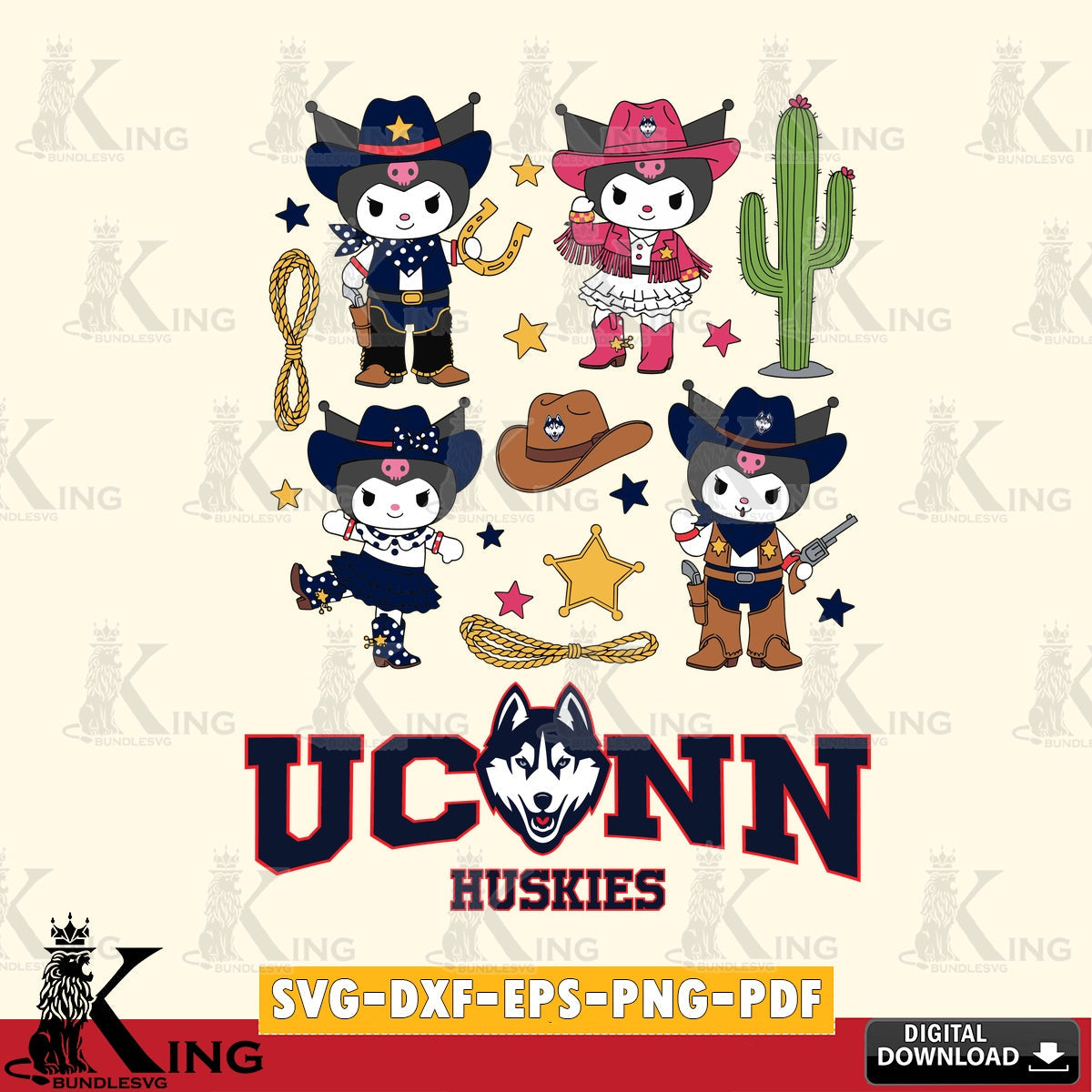 UConn Huskies Kuromi Cowboy Western SVG file, Cricut, Cut file  , Digital Download , Instant Download, Sanrio svg, Clipart