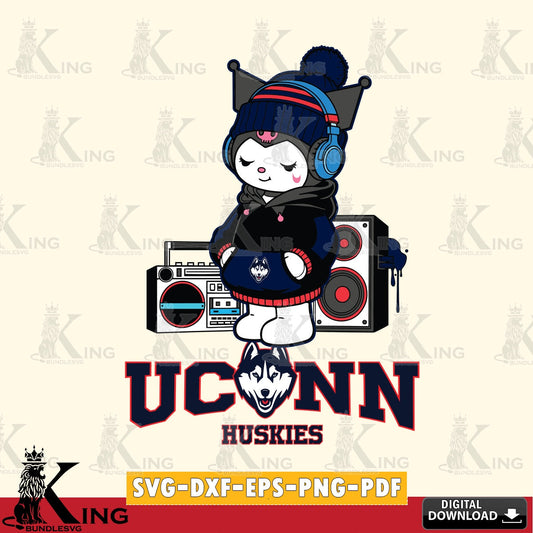 UConn Huskies Kuromi Football Music SVG file, Cricut, Cut file  , Digital Download , Instant Download, Sanrio svg, Clipart