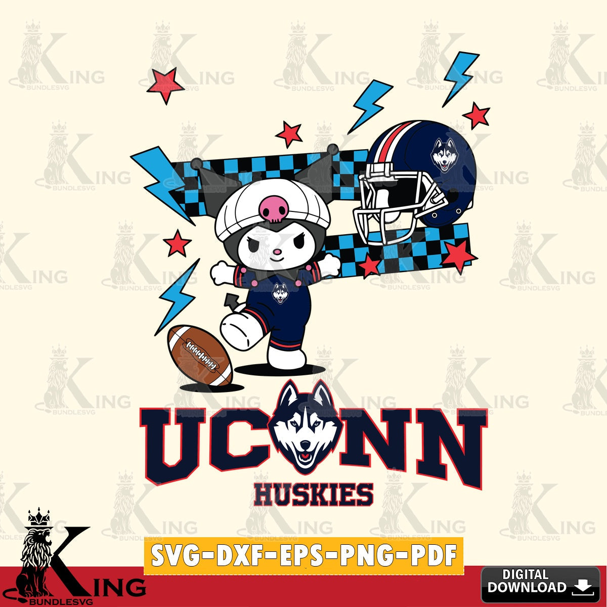 UConn Huskies Kuromi Game Day SVG file, Cricut, Cut file  , Digital Download , Instant Download, Sanrio svg, Clipart