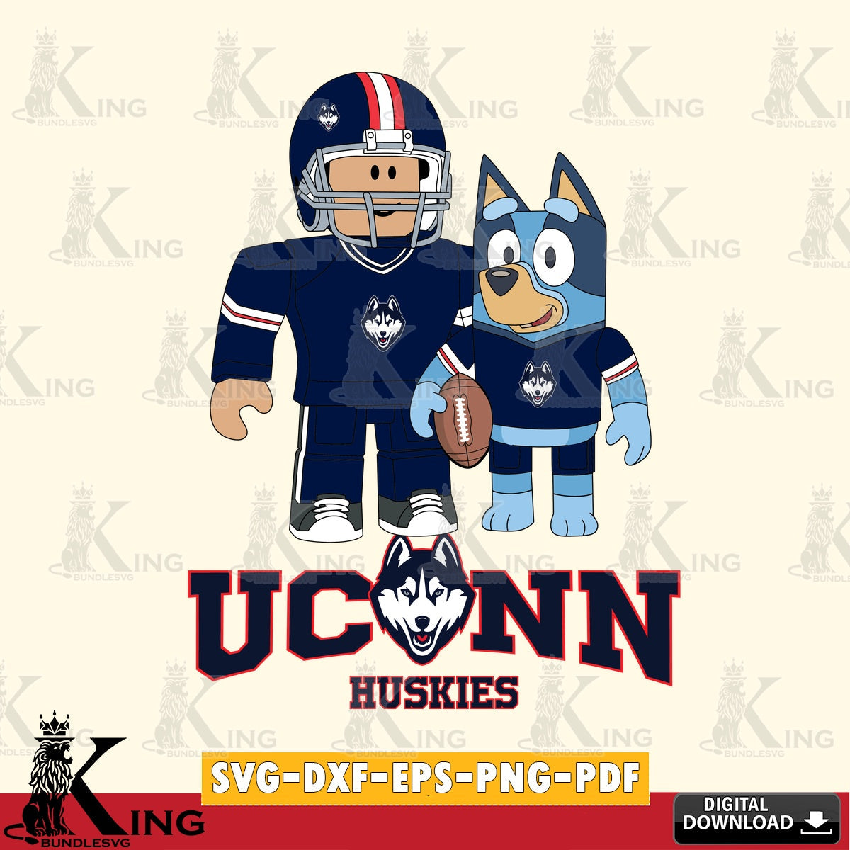 UConn Huskies Roblox & Bluey Football SVG file , NCAA Cricut,  File cut , Digital Download , PDF File