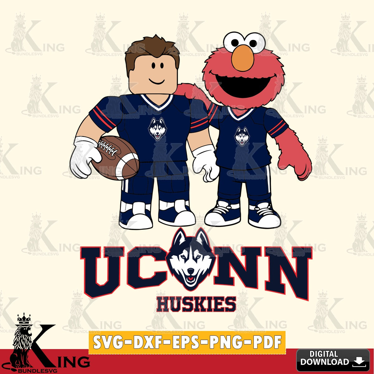 UConn Huskies Roblox & Elmo Football SVG file , NCAA Cricut,  File cut , Digital Download , PDF File