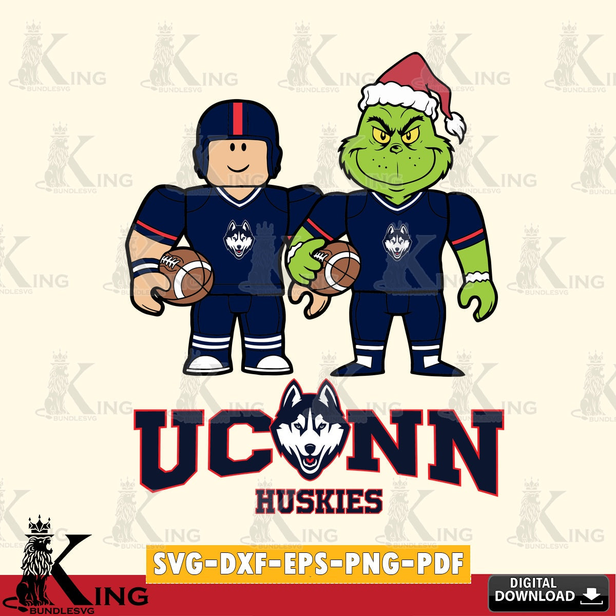 UConn Huskies Roblox & Grinch Football SVG file , NCAA Cricut,  File cut , Digital Download , PDF File