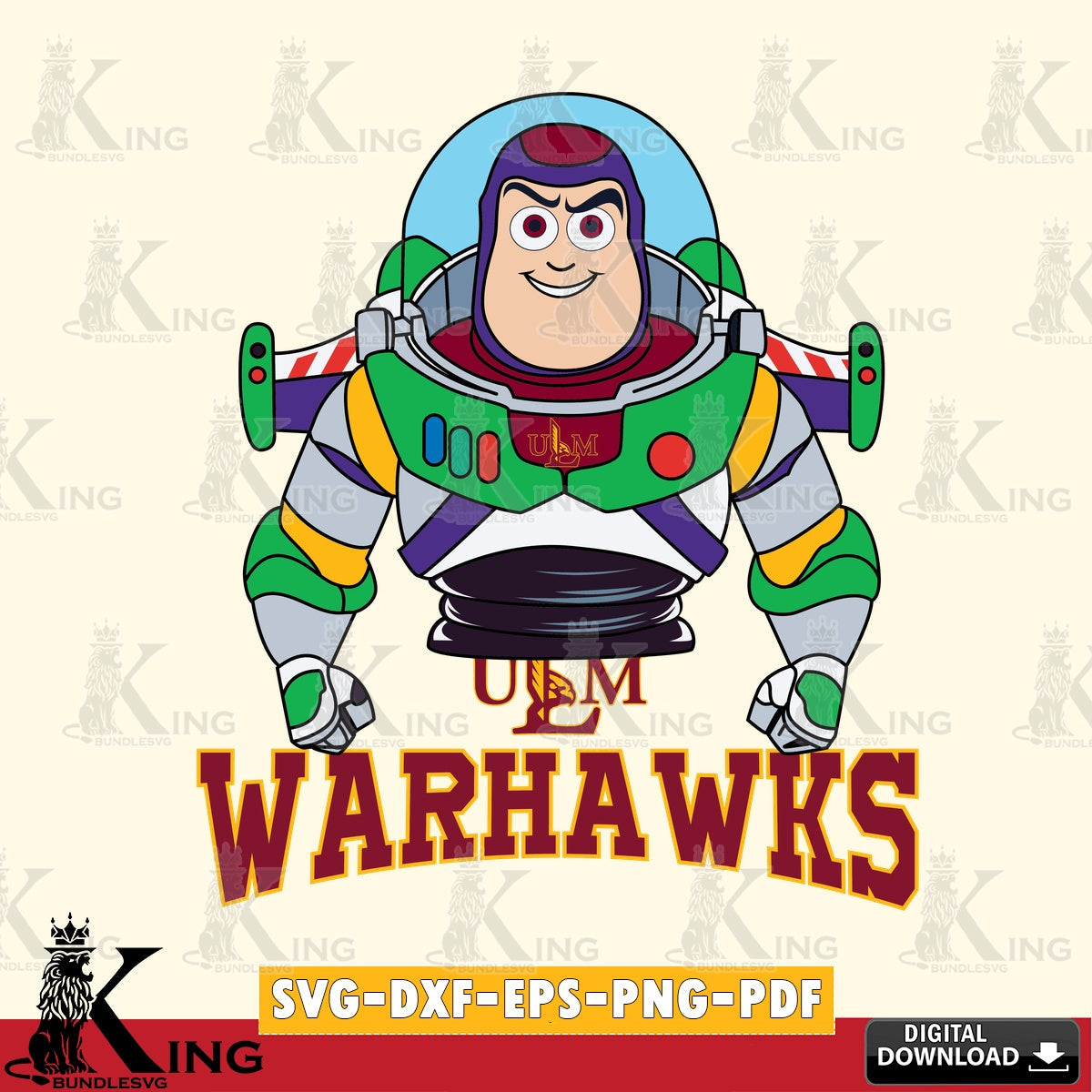 Creative design featuring UL Monroe Warhawks Buzz Lightyear Football, a printable vector design for sublimation and crafts