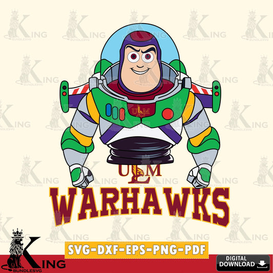 Creative design featuring UL Monroe Warhawks Buzz Lightyear Football, a printable vector design for sublimation and crafts