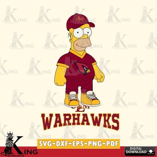 Unique artwork depicting UL Monroe Warhawks Homer Simpson football, digital clipart compatible with laser engraving and cutting