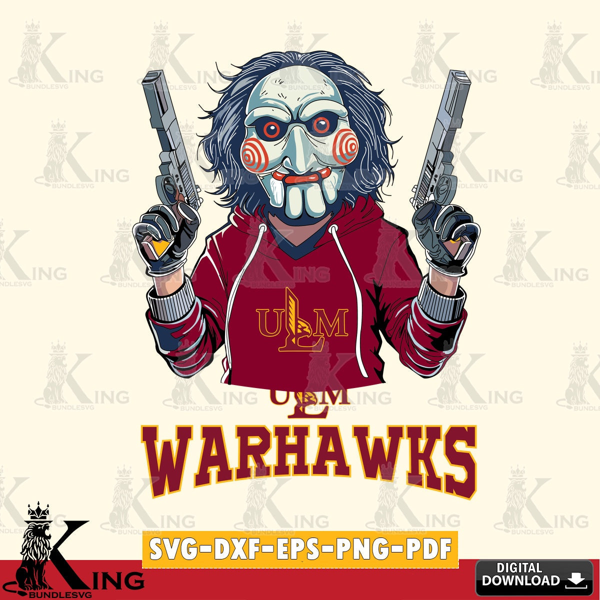 Hand-drawn style art of UL Monroe Warhawks Jigsaw Billy Football, cut file ideal for vinyl projects and T-shirt printing