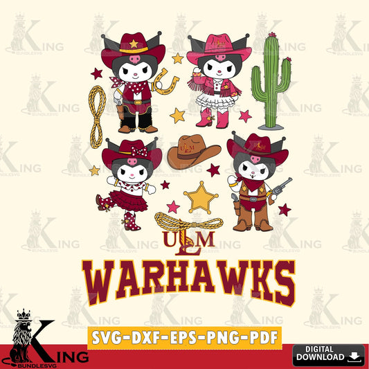 UL Monroe Warhawks Kuromi Cowboy Western SVG file, Cricut, Cut file  , Digital Download , Instant Download, Sanrio svg, Clipart