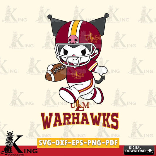 UL Monroe Warhawks Kuromi Football Run SVG file, Cricut, Cut file  , Digital Download , Instant Download, Sanrio svg, Clipart
