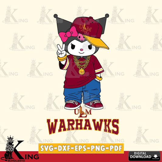 UL Monroe Warhawks Kuromi Streetwear Style SVG file, Cricut, Cut file  , Digital Download , Instant Download, Sanrio svg, Clipart