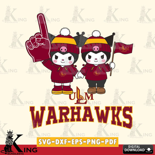 UL Monroe Warhawks Kuromi rugby Fan SVG file, Cricut, Cut file  , Digital Download , Instant Download, Sanrio svg, Clipart