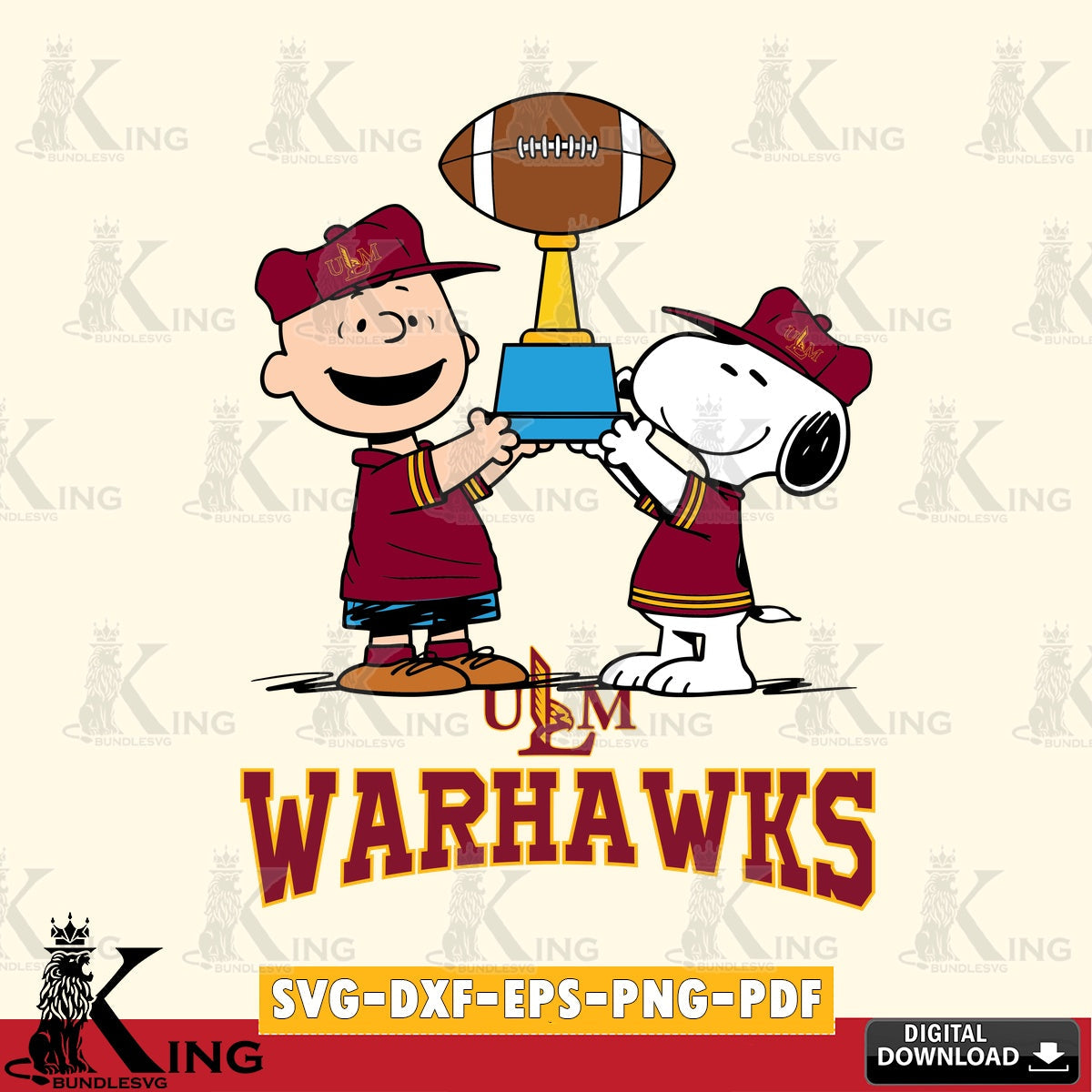 UL Monroe Warhawks Peanuts Football Trophy SVG, Cricut, Cut file  , Digital Download , Instant Download, Peanuts svg, NCAA svg, Football svg, Sport svg