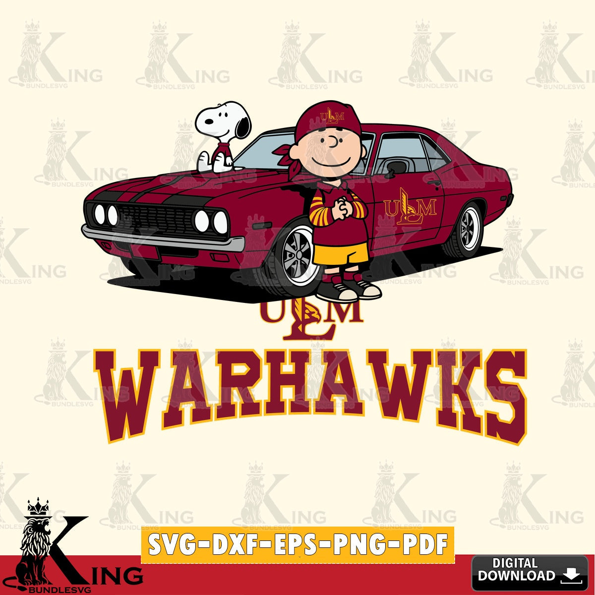 UL Monroe Warhawks Peanuts Muscle Car SVG, Cricut, Cut file  , Digital Download , Instant Download, Peanuts svg, NCAA svg, Football svg, Sport svg