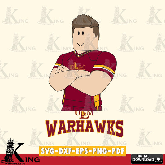 Hand-drawn style art of UL Monroe Warhawks Roblox Football NCAA Cricut printable vector design for sublimation and crafts