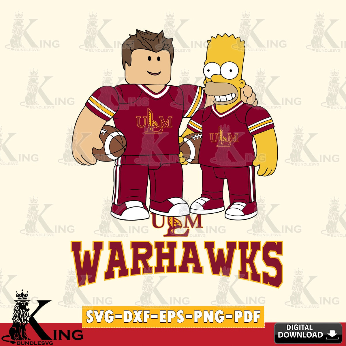UL Monroe Warhawks Roblox & Homer Simpson Football SVG file , NCAA Cricut,  File cut , Digital Download , PDF File