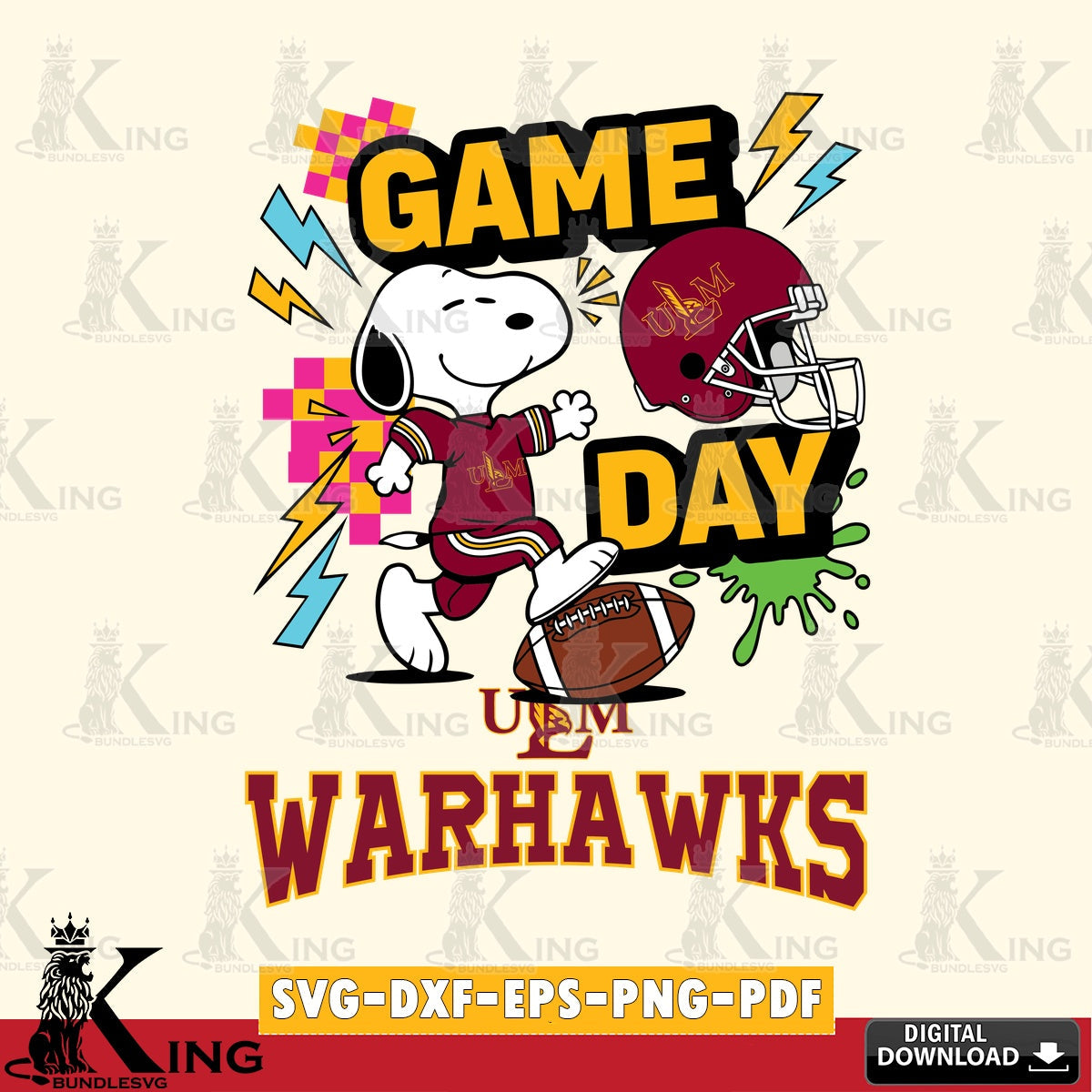 UL Monroe Warhawks Snoopy Game day SVG, Cricut, Cut file  , Digital Download , Instant Download, Peanuts svg, NCAA svg, Football svg, Sport svg