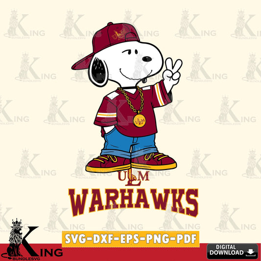 UL Monroe Warhawks Snoopy Say hi SVG, Cricut, Cut file  , Digital Download , Instant Download, Peanuts svg, NCAA svg, Football svg, Sport svg