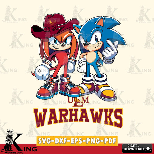 High-quality graphic of UL Monroe Warhawks Sonic & Knuckles Football Mascot, cut file ideal for vinyl projects and T-shirt