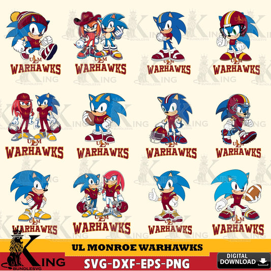 UL Monroe Warhawks Sonic & Knuckles NCAA FootballBundle SVG file, Vector , Digital Download , PDF File , Instant Download