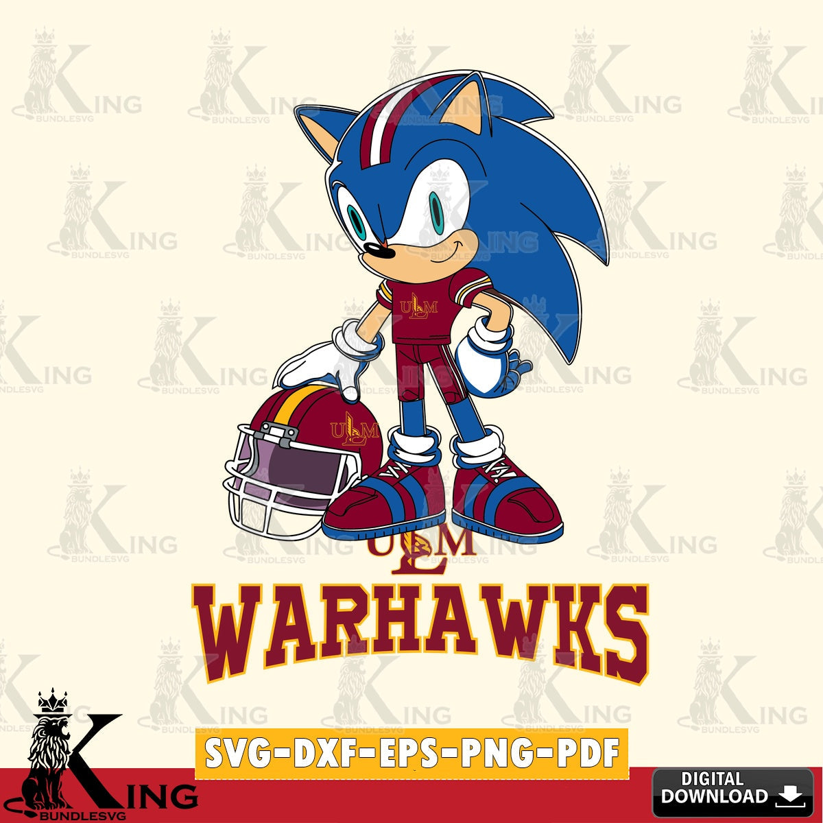 Creative design featuring UL Monroe Warhawks Sonic Player Football, a digital download for Cricut Maker and paper crafts