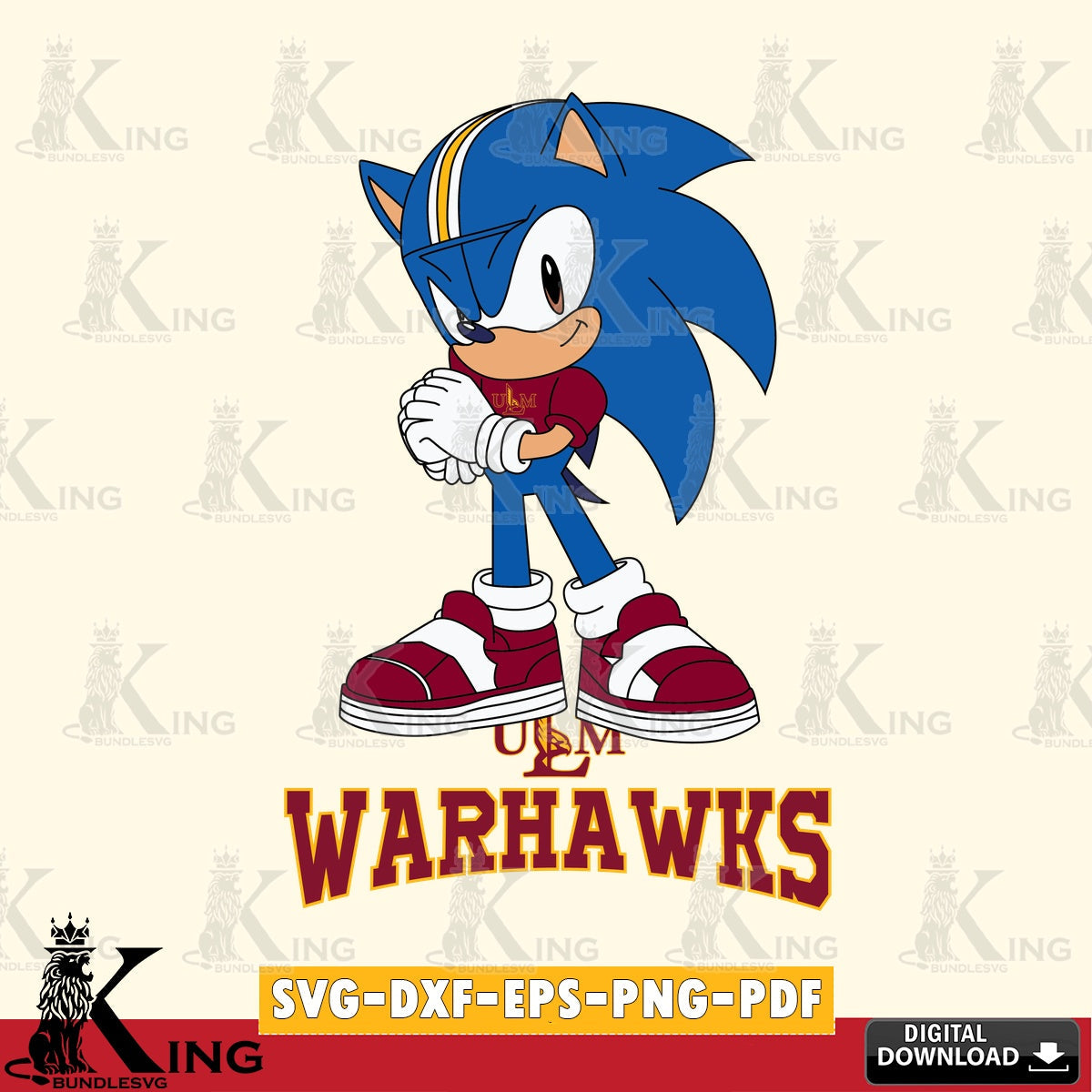 Detailed illustration of a cute UL Monroe Warhawks Sonic Football, versatile clip art for stickers, decals, and mugs.