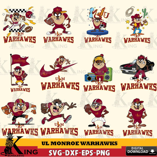UL Monroe Warhawks Taz Football NCAA Bundle SVG file, Cut file  , Digital Download , Instant Download, Taz svg, NCAA svg