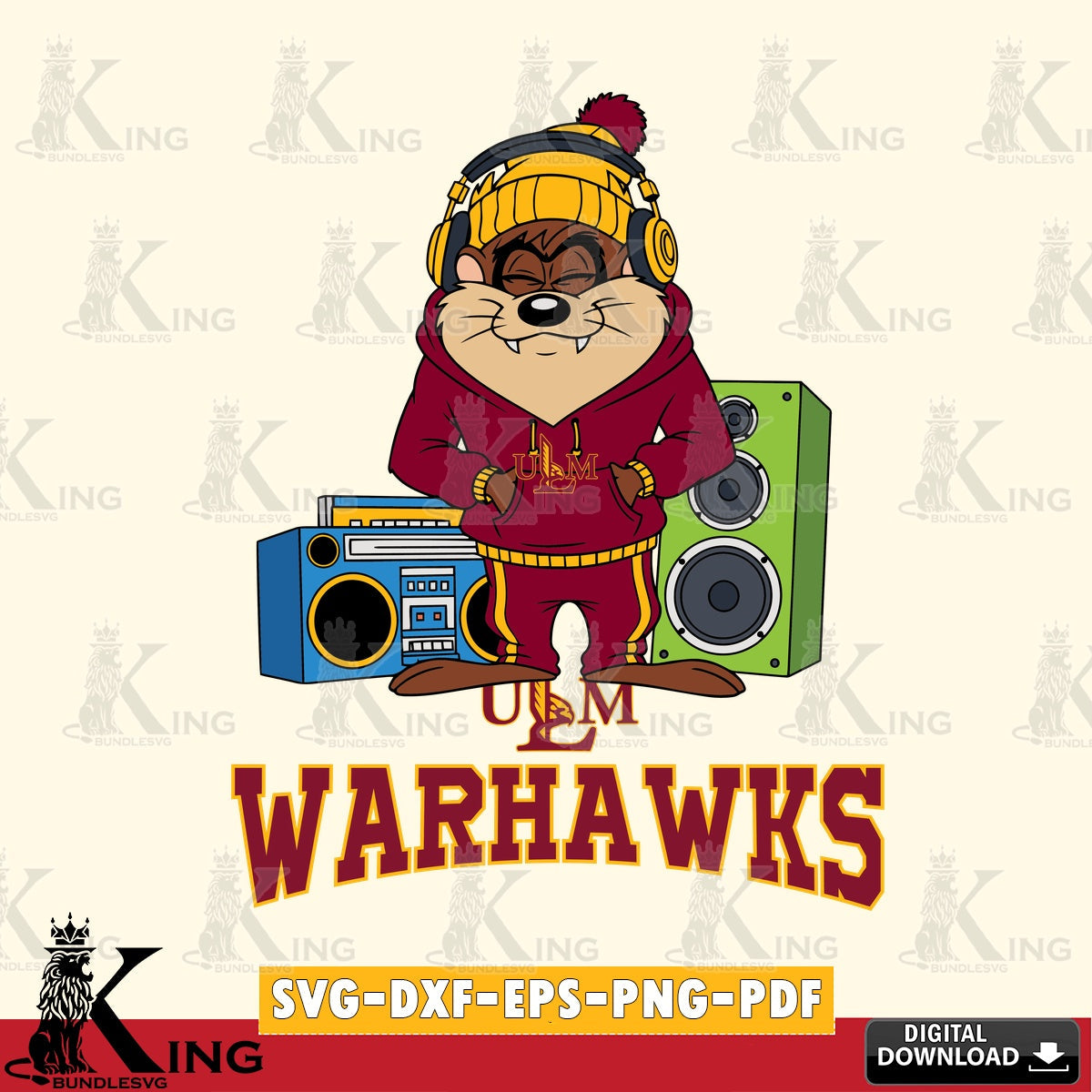 UL Monroe Warhawks Taz Hip Hop SVG file, Cut file  , Digital Download , Instant Download, Taz svg, NCAA svg